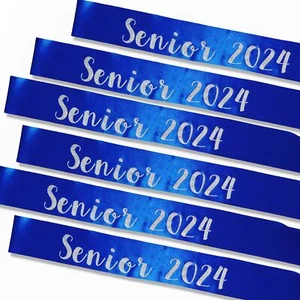 6PCS Senior 2024 Sash Rolay Blue Glitter Silver Finally Graduated 2024 Senior... - Picture 1 of 5