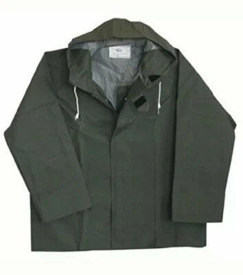 Heavy-Duty Green Rain Jacket with Hood 50 Mil Medium Men's 39"-41" Women's 12-14 - Image 1 of 4