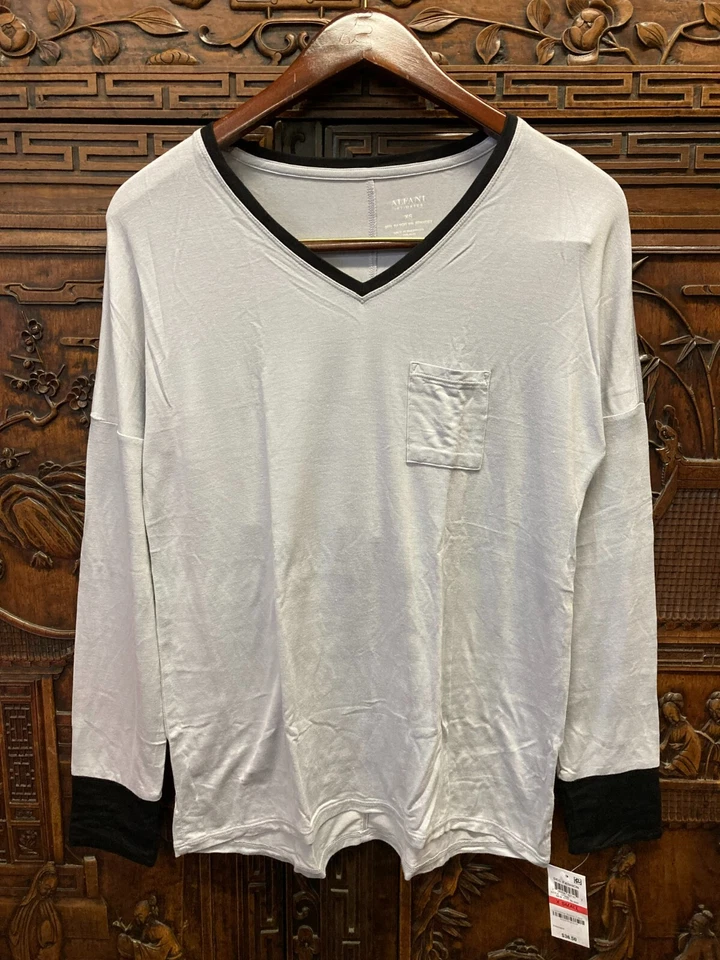 全新 Alfani 女式 Colofblock 对比袖口睡衣上衣,全新城市银色,XX-大号 — 第 1/1 张图片