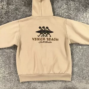 Sudadera con Capucha Venice Beach Para Hombre Pequeña Beige Cremallera Completa California Años 90 Hecha en EE. UU. - Imagen 1 de 16