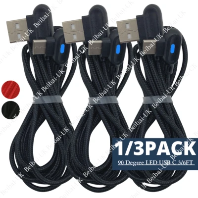 3Pack 3/6Ft Type USB-C Fast Charge Cable 90 Degree For Samsung Android Data Cord - Image 1 of 4