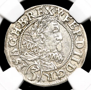 AUSTRIA, Breslau. Ferdinand, Silver 3 Kreuzer, 1629-HR NGC AU53 - Picture 1 of 4