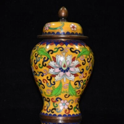 Exquisito noble cobre Cloisonne esmalte flor floreciente maceta de almacenamiento tarros generales Foto 1 de 4
