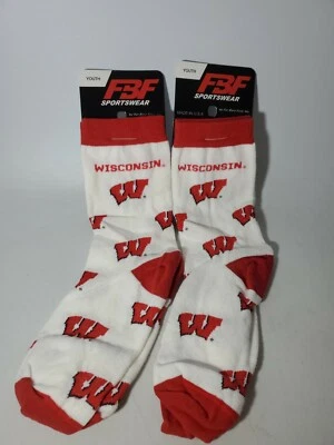 Paquete de 2 calcetines NCAA Wisconsin Badgers talla abanico juvenil 13,1-5 NUEVO  Foto 1 de 4