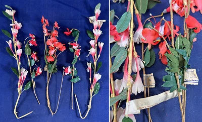 Lote de 5 adornos sombrero sombrerería flores fucsia seda Alemania Oriental vintage sin usar Foto 1 de 2