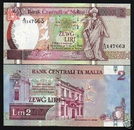 MALTA 2 LIRI P-45 1994 EURO RUDDER PIGEON RARE SIGN UNC EURO CURRENCY BANK NOTE - Image 1 of 1