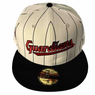 Cleveland Guardians MLB 59Fifty White Pin Striped  Fitted 8 Cap Hat $45 - Image 1 of 4