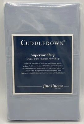 Par de fundas de almohada Cuddledown satén macizo azul azul azul estándar Queen 400TC Foto 1 de 3