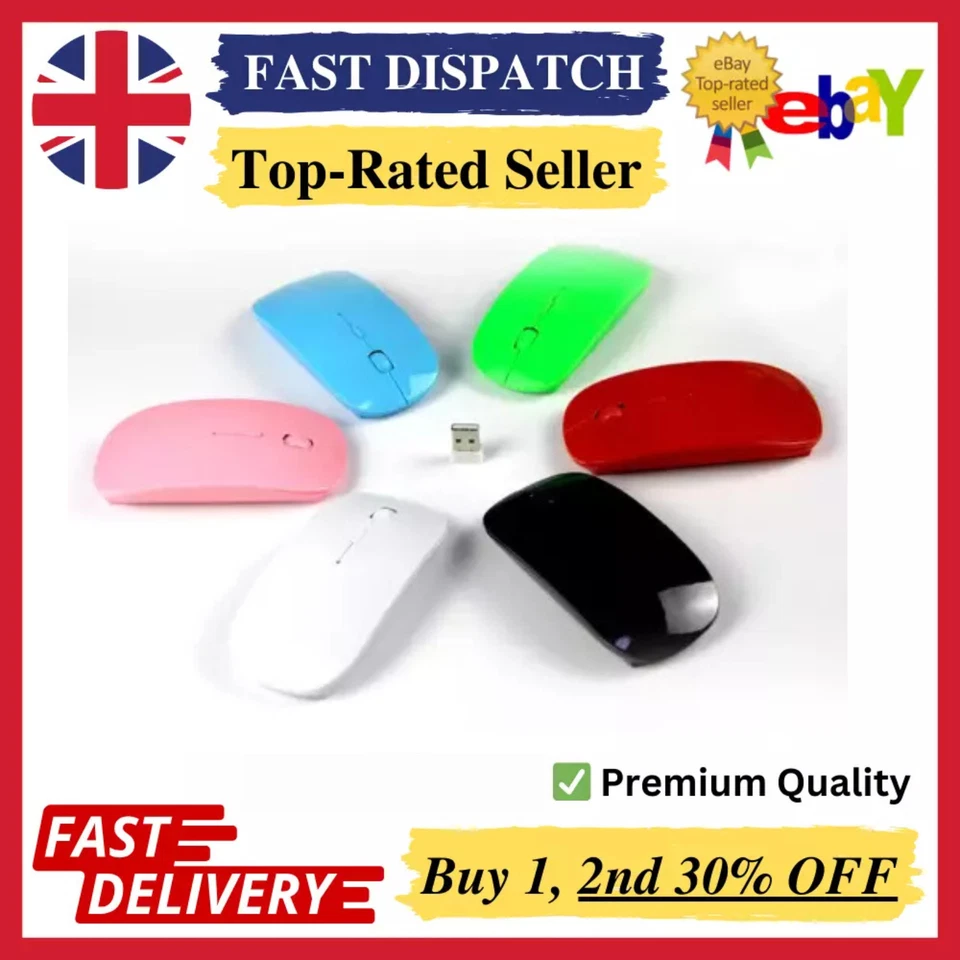 2.4GHz Wireless Cordless Mouse Mice Optical Scroll For PC Laptop Computer + USB - Image 1 of 4