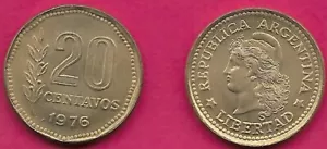 ARGENTINIEN 20 CENTAVOS 1976 UNC CAPPED LIBERTY HEAD LEFT, WERT MIT KORNZWEIG - Bild 1 von 1
