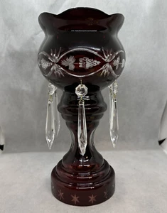 Mantle Sconce Bohemian Ruby Red Cut to Clear Crystal Prisms Candle Holder Read - Picture 1 of 9