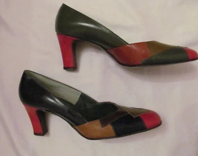 50's JOHANSEN leather colorblock patchwork pumps shoes 7 AAAA NOS NEW  - Image 1 of 4