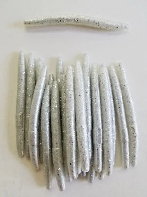 DOLITTLE & FISHMORE 50 pk 3" Senko Style - PEARL SILVER FLAKE-Soft Plastic Worms-BASS SCENT SALT-USA