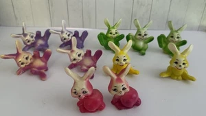 Lot Of 11 Vintage Anthropomorphic Hard Plastic Bunny Rabbit Figurines Hong Kong - Picture 1 of 10