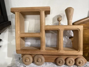 VTG Wooden Train Engine Shaped Trinket Knick Knack Shelf Wall Decor Nursery - Picture 1 of 7