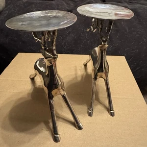 2er Set Vintage Rentier Silber Teller Kerzenhalter Weihnachtsdeko Made India - Bild 1 von 7