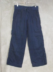 ATHLETA pantaloni donna 4 blu navy 100% lino gamba larga ~ Lagenlook spiaggia boho - Foto 1 di 6