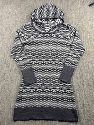 Prana Womens XL Meryl Chevron Hooded Sweater Dress Long Sleeve Knit Grey Stripe - Image 1 of 4