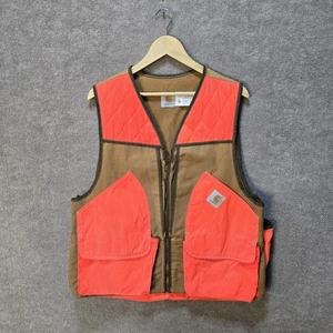Vintage Carhartt Vest Mens Large Brown Orange VU250 Hunting Game Bag USA Made  - Picture 1 of 16