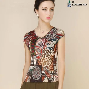 Reine Seide Strick Print Damen Flügelärmel Shirt Oberteil - Bild 1 von 3