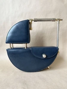 RARE 1980s Modernist TU-KHAN Italian leather & Metal Bag - Picture 1 of 8