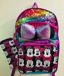 Disney Mini Mouse 5-Pc Backpack Set Water Bottle Lunch Bag Pencil Case Carabiner