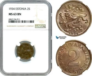 AI856, Estonia, 2 Senti 1934, NGC MS63BN - Picture 1 of 1