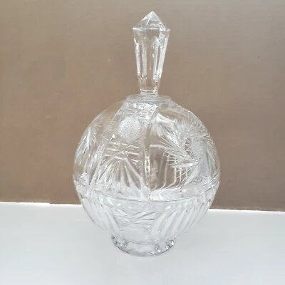 Tapa con remate de plato de caramelo cristal de plomo 10 pulgadas de alto 6 pulgadas redonda cubierta vintage Foto 1 de 4