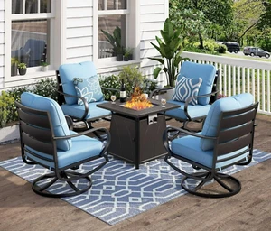 5 Pieces Patio Conversation Sets Outdoor Metal Furniture Sofas with Fire Table - Picture 1 of 9