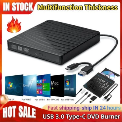 Externes DVD Laufwerk USB Brenner Slim CD DVD-RW Brenner für PC Laptop Schwarz - Bild 1 von 4