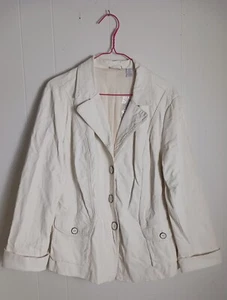 Chico's White Faux Leather Blazer Statement Jacket Women's Size 2 - Picture 1 of 12