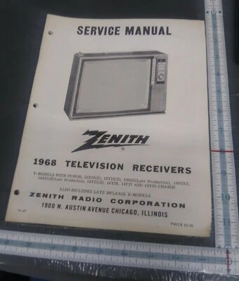 1968 Zenith Television Receivers Service Manual Y-Models 8Y4B36, 13Y16(Z) - Image 1 of 4