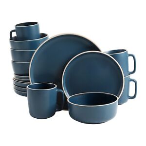 Gibson Home Zuma Round 16-Piece Matte Stoneware Dinnerware Set - Blue