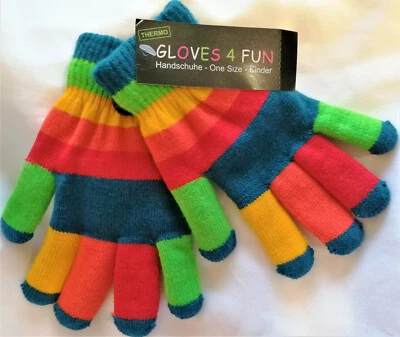 WOWERAT Thermo-Finger-Strick-Handschuhe Ringel Petrol für Kinder