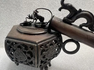 Japanese Yatate Bronze Inkwell & Brush Pot Holder Antique - Picture 1 of 17