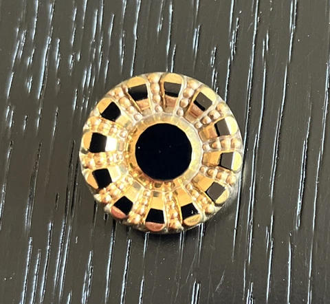 Antique Vintage Black Glass Button Gold Luster Metal Shank 7/8” Cover