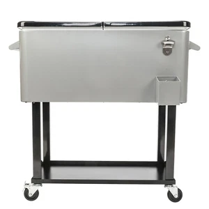 80Quart Rolling Cooler Ice Chest Cart for Outdoor Iron Spray Cooler with Shelf - Picture 1 of 17