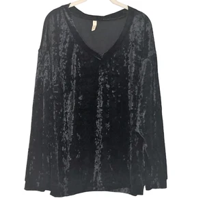 Wishlist Womens Top Medium Textured Velvet Black Long Sleeve V-Neck Oversized - Picture 1 of 6