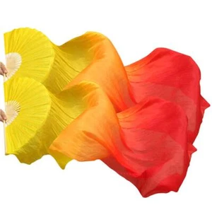 1 PairLeft+Right Women Real Silk Belly Dance Fan Veil Length 180cm Width 90cm... - Picture 1 of 8