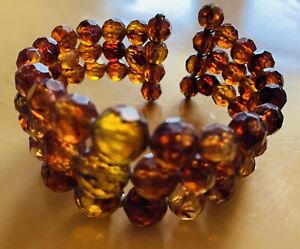 Vintage Amber Color Triple Strand 3 Row Wire Cuff Bracelet