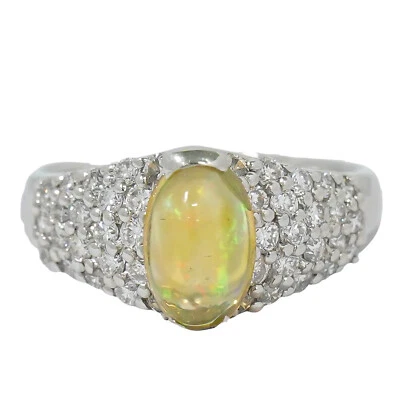 Opala mexicana 1,407 ct diamante 0,91 ct anel pt900 platina EUA 6,5 6,6 g - Imagem 1 de 4