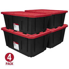 27 ガロン 積み重ね可能なスナップ蓋プラスチック収納箱、黒ベース/赤蓋、4 個セット