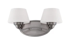 Nuvo Ludlow 2 Light Brushed Nickel And Etched Opal Glass Bath Vanity Wall Light - Picture 1 of 1