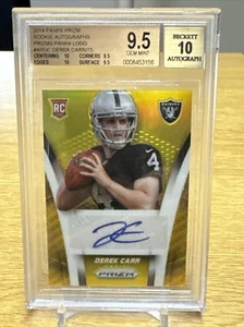 2014 Panini Prizm YELLOW #ED/ 75 Derek Carr Auto RC BGS 9.5/ 10 Refractor Rookie - Picture 1 of 2