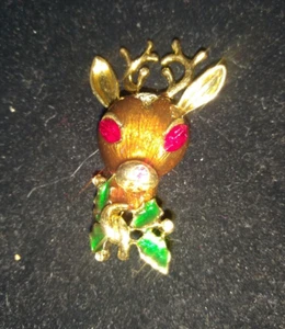HOBE brown enamel Gold reindeer Christmas brooch - Picture 1 of 2