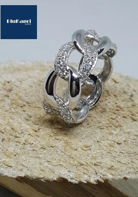 Anello donna fascia argento 925 grumetta con zirconi bianchi brillanti - Immagine 1 di 4