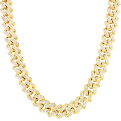 Мужской 14K золото покрытием толщиной 15 мм CZ микро Pave комплект блестящий Miami кубинский Sqaure ссылка - Изображение 1 из 4