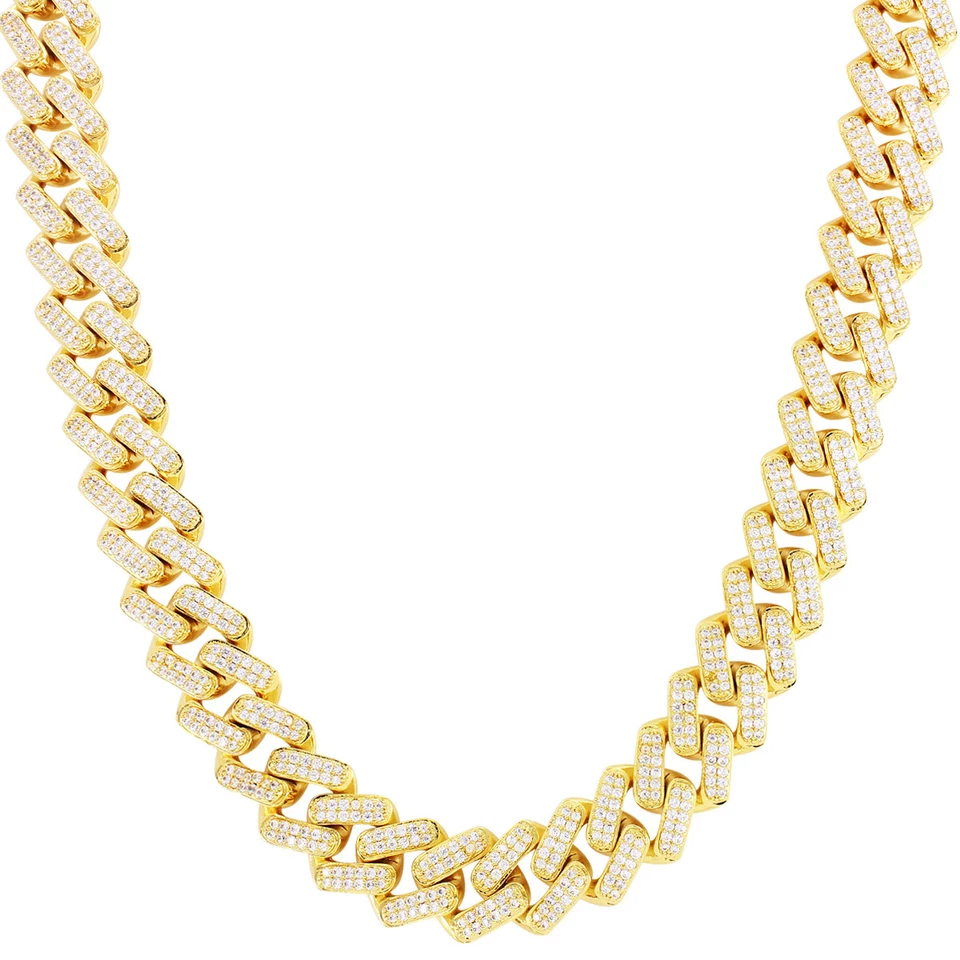 Juego de micro pavé de circonita cúbica grueso chapado en oro de 14K para hombre Bling Miami Cuban Squaure Link Foto 1 de 4