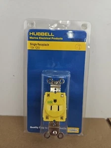 HUBBELL MARINE  RECEPTACLE  HBL52CM61 15A 125V  YELLOW - Picture 1 of 2