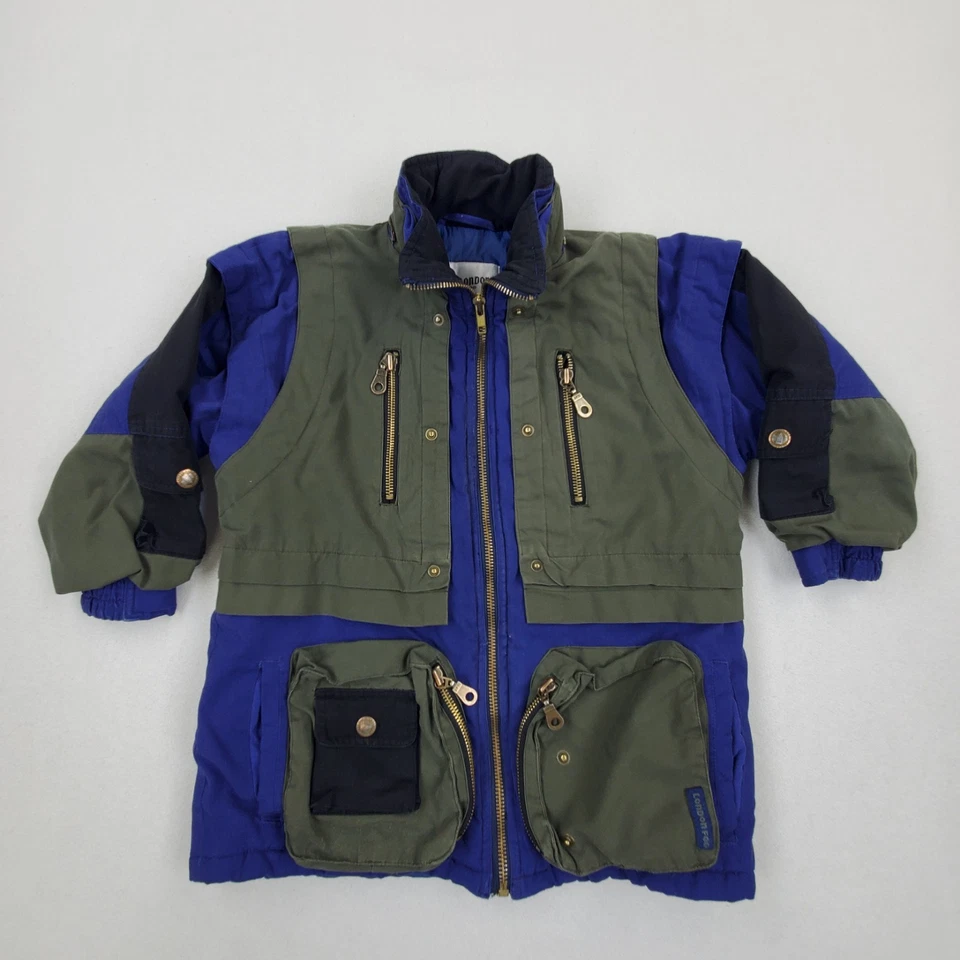 Abrigo Parka acolchada vintage años 80 90 Londres niebla niños jóvenes talla M (5-6) bloques de colores Foto 1 de 4